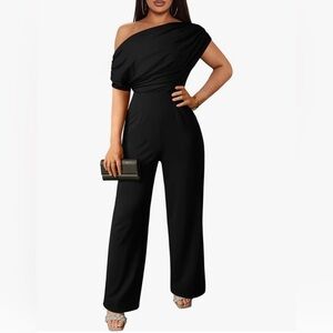 COPY - YMDUCH Women's Casual Sleeveless Off Shoulder Wide Leg Long Pant Jumpsui…